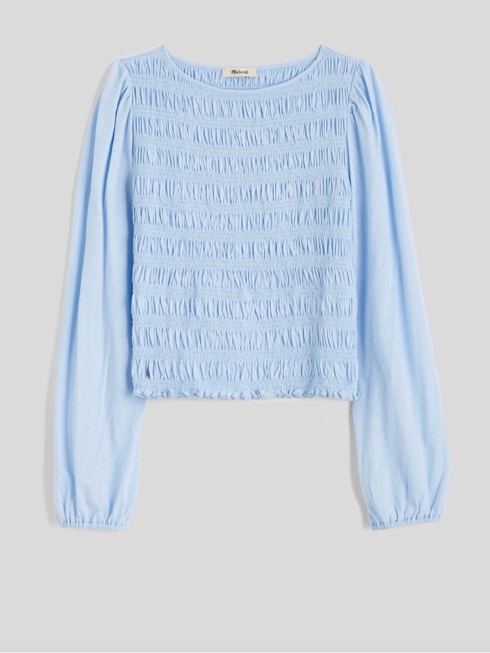 Madewell Light Blue Smocked Long-Sleeve Women's Top